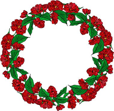 çelenk, kırmızı sakura çiçek ve yeşil yaprakları