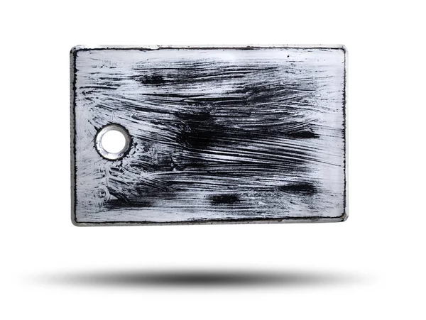 Placa de corte de madeira branca retangular com um buraco, surfa shabby — Fotografia de Stock