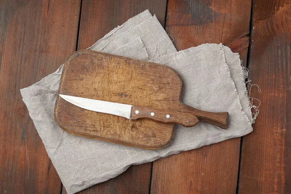 Very old empty wooden rectangular cutting board, top view — Stock Photo, Image