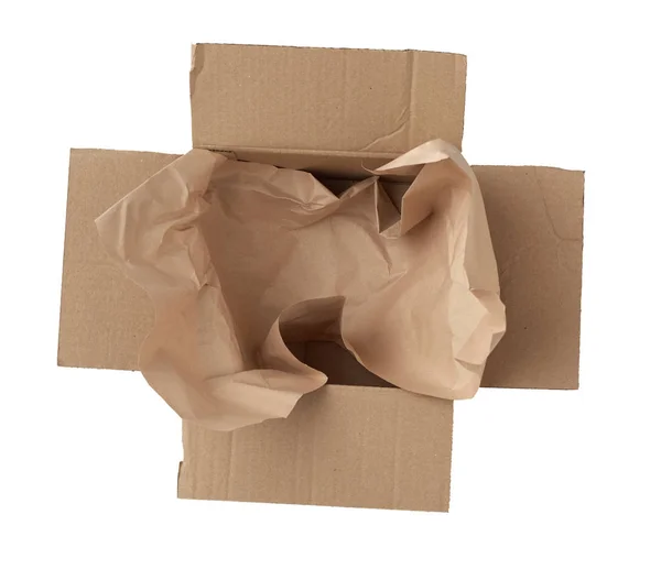 Открыть пустой квадратный коричневый картонный ящик для транспортировки и пак — стоковое фото