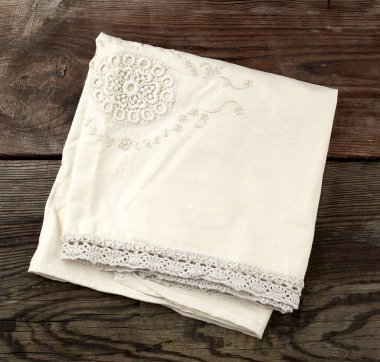 Beyaz peçete, mutfak ahşap arka plan eski tarz.