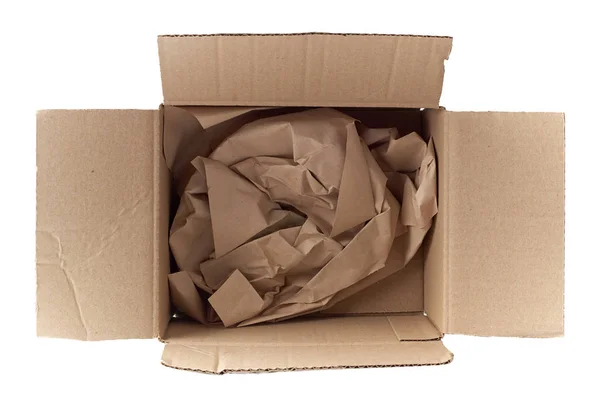 Открыть пустой квадратный коричневый картонный ящик для транспортировки и пак — стоковое фото