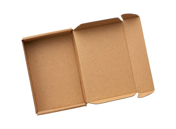 Pequeña caja marrón rectangular abierta para el transporte de mercancías —  Fotos de Stock