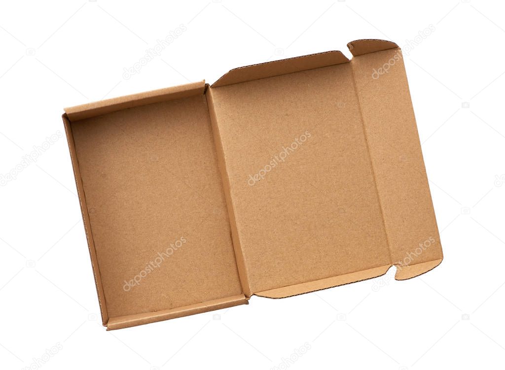 open rectangular small brown box for transporting goods 