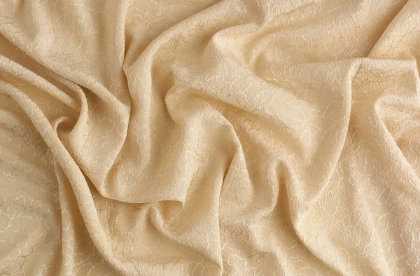 Beige satin textile fabric with embroidery elements, piece of ca — 스톡 사진