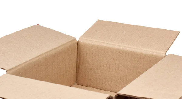 Caixa de papelão quadrado marrom vazio aberto — Fotografia de Stock