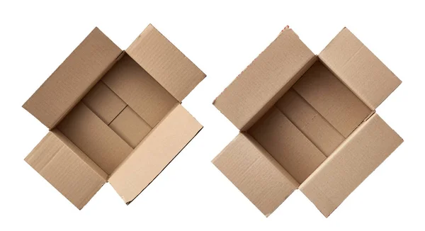 Open empty brown square cardboard box for transporting goods — Stock Photo, Image