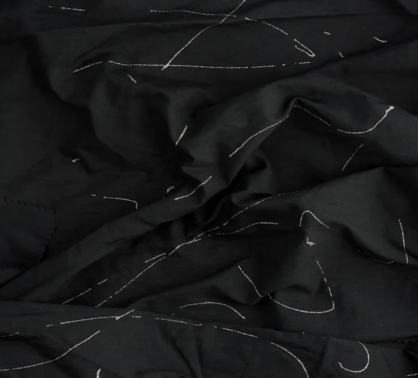 Textura z černé bavlněné tkaniny s vlnami, plný rám, textilie fo — Stock fotografie