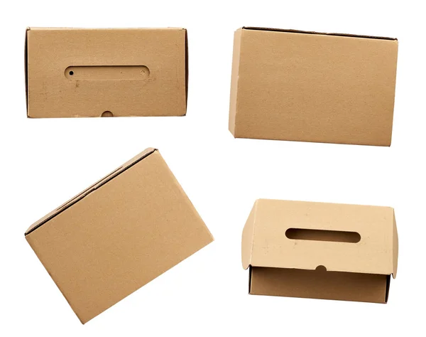 Set of closed brown rectangular cardboard boxes for transporting — 스톡 사진