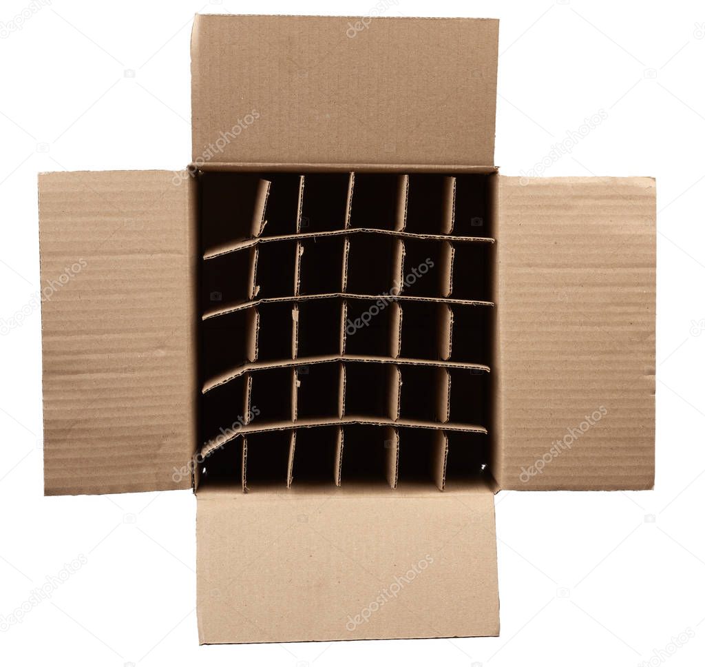 open empty cardboard box with partitions for transporting broken