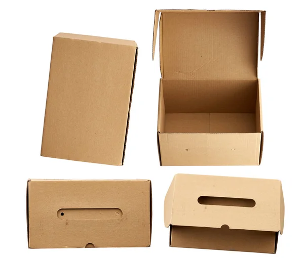 Set of brown rectangular cardboard boxes for transporting goods — Stock Photo, Image