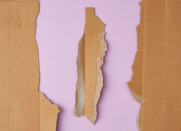 torn edges of cardboard corrugated paper on a purple background