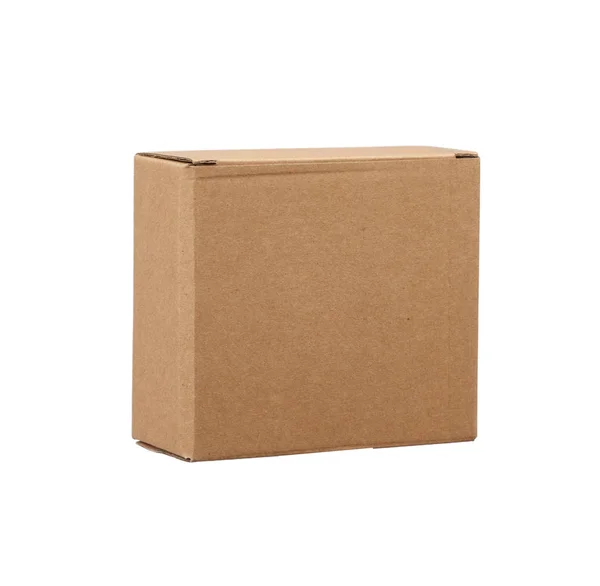 Brown square cardboard box for transporting goods isolated on wh — 스톡 사진