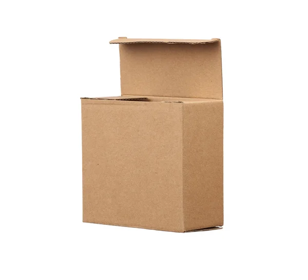 Caixa de papelão quadrado marrom aberto para o transporte de mercadorias isoladas — Fotografia de Stock