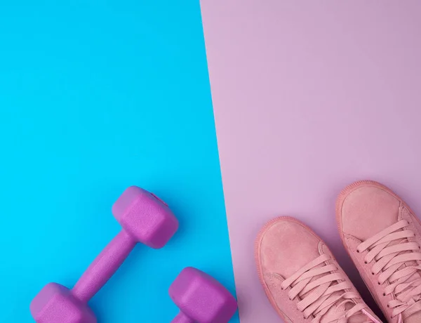 Paar Roze Lederen Sneakers Plastic Halters Voor Sport Een Roze — Stockfoto