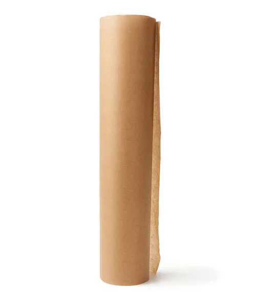 白い背景に隔離された茶色の羊皮紙のツイストロール ワックスベーキングペーパー — ストック写真