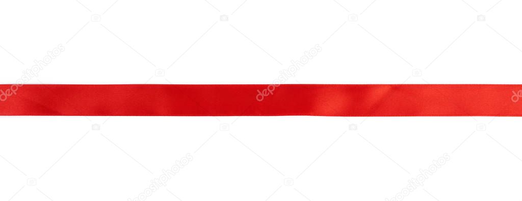 red silk ribbon isolated on white background, design element for gift decor, line