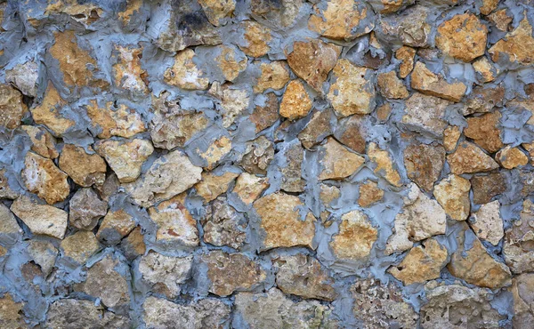 Pared Piedras Amarillas Diferentes Tamaños Sujetadas Con Cemento Gris Marco — Foto de Stock