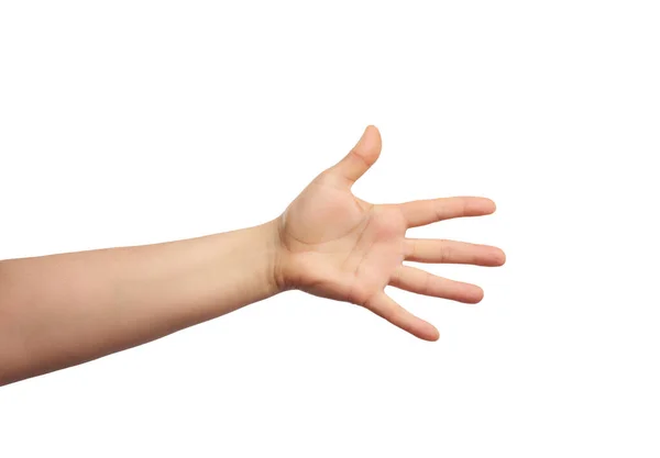 Mão Estendida Homem Mão Aberta Parte Corpo Isolado Fundo Branco — Fotografia de Stock