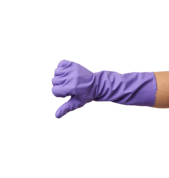 Μωβ Λαστιχένιο Γάντι Καθαρισμού Είναι Ντυμένο Στο Χέρι Προστασία Των — Φωτογραφία Αρχείου