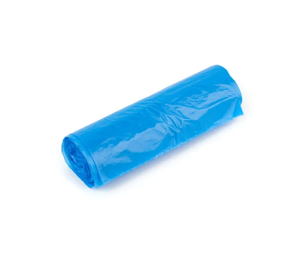 Roll Blue Plastic Transparent Bin Bags Isolated White Background — Stock Photo, Image