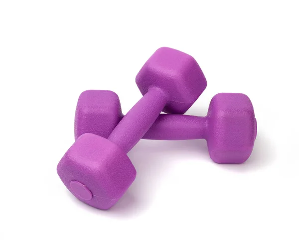 Purple Plastic Dumbbell Sports Isolated White Background Close Weightlifting Equipment Royalty Free Stock Images