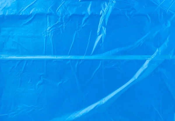 Buruşmuş Mavi Polietilen Doku Yakın Çekim Tam Çerçeve — Stok fotoğraf