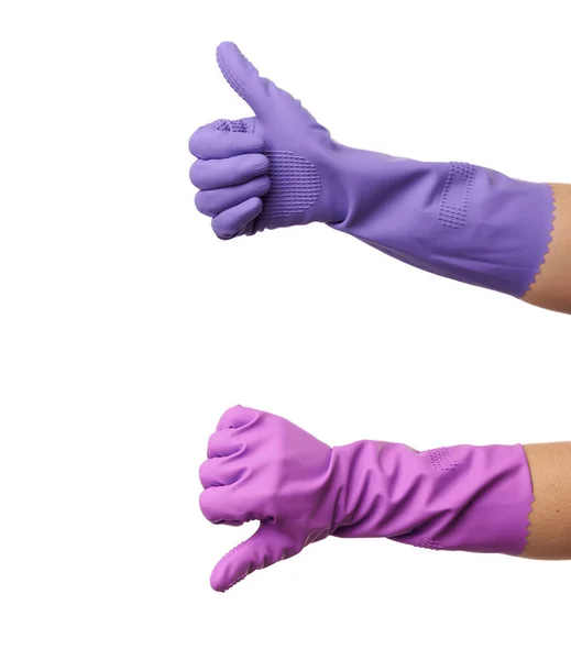 Paarse Rubberen Handschoen Voor Het Reinigen Gekleed Hand Bescherming Van — Stockfoto