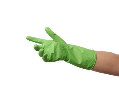 Yeşil kauçuk eldiven eline giydirilir, avuç içi açılır ve eldiven şartlı olarak tutulur.