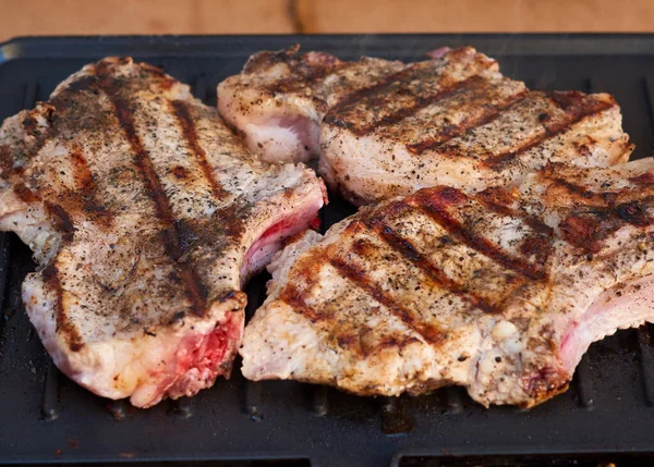 Lombo Porco Grelhado Nas Costelas Comida Deliciosa Carne Picada Close — Fotografia de Stock