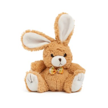 Beyaz arka planda sevimli kahverengi tavşan, çocuk oyuncağı