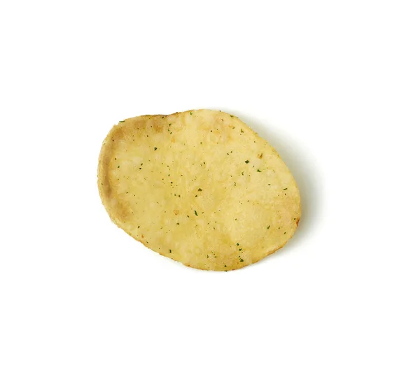 Runda Potatischips Med Torkad Dill Isolerad Vit Bakgrund Närbild — Stockfoto