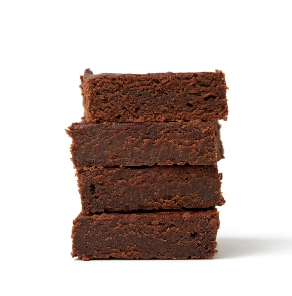 Stack Square Baked Pieces Brownie Chocolate Cake Isolated White Background — Stock Photo, Image