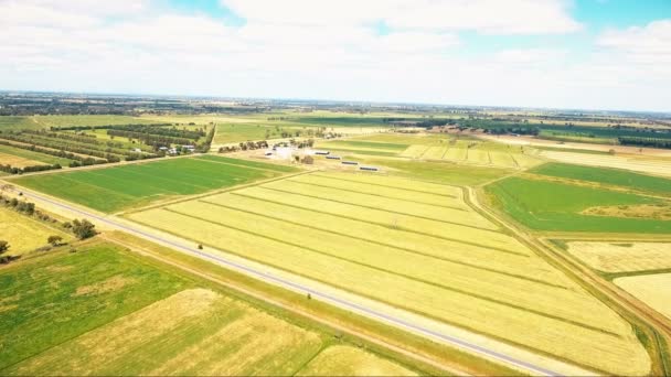 Sárga farm antennák, pajta és épületek a madarak-szem — Stock videók