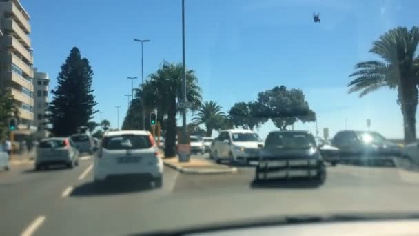 Estilo de vida vista en carretera con palmeras y terraplén en la ciudad turística durante el viaje — Vídeo de stock