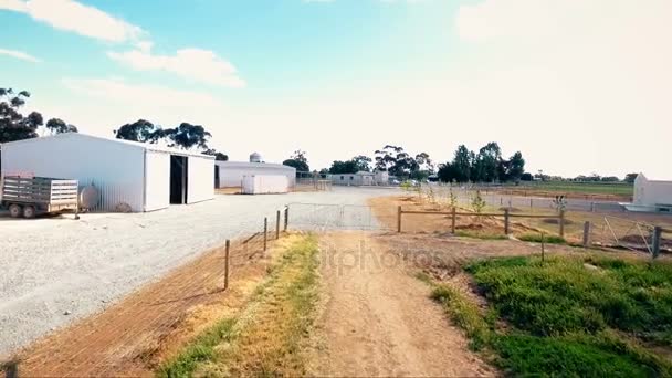 Estrada rural de terras agrícolas e belo panorama de campo de colza florescente com nuvens — Vídeo de Stock