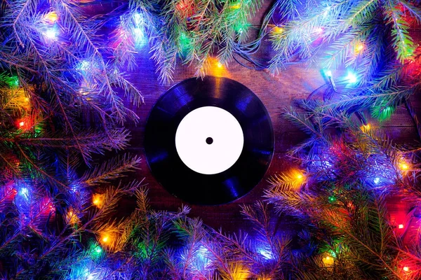 Płyta gramofonowa winylowa w stylu świąteczne na Boże Narodzenie playlist — Zdjęcie stockowe