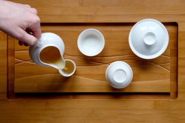 çay töreni bambu masa üstten görünüm ayarla