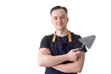 beyaz izole mala ile gülümseyen Oluşturucusu alt