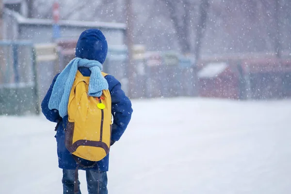 Παιδί (αγόρι) με μπλε σακάκι και το μαντήλι μπλε με κίτρινο bagpack goin — Φωτογραφία Αρχείου