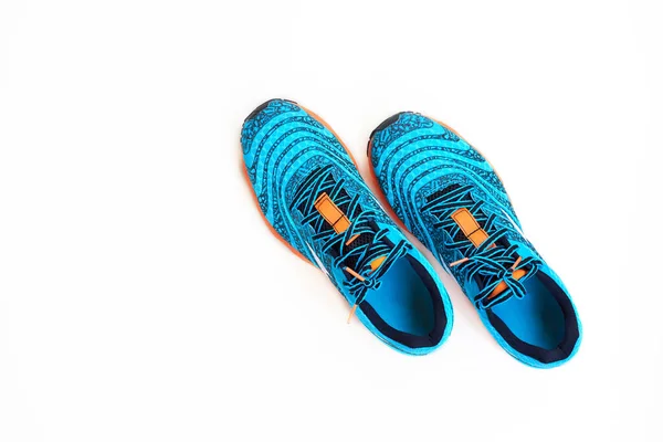 Konzeptlauf Konzept Love Run Blaue Laufschuhe Für Männer Auf Weißem — Stockfoto