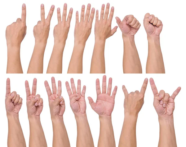 Vänster Hand Gest Vit Person Isolerad Vit Bakgrund Uppsättning Flera — Stockfoto