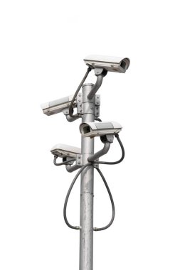 Halka açık alanlarda 4 CCTV, beyaz arkaplanda izole edilmiş, kırpma yolu.