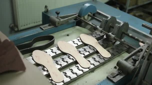 Mechanism moves insoles on the conveyor — Stock Video