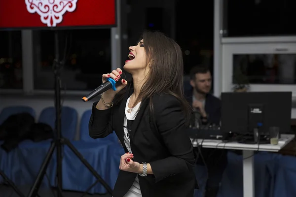 woman with microphone