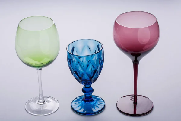 Three different types of glasses. photo of empty glasses and its reflections. — Φωτογραφία Αρχείου