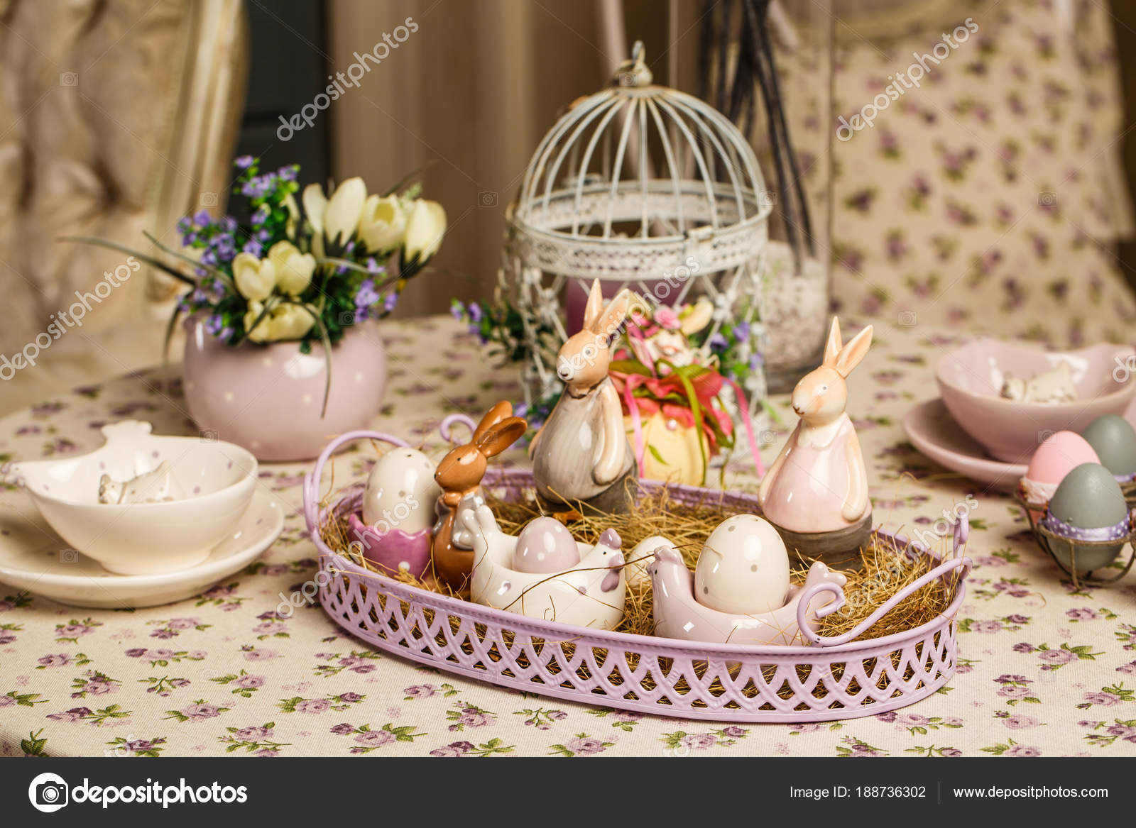 Beautiful Easter Pastel Decorations With Table Setting