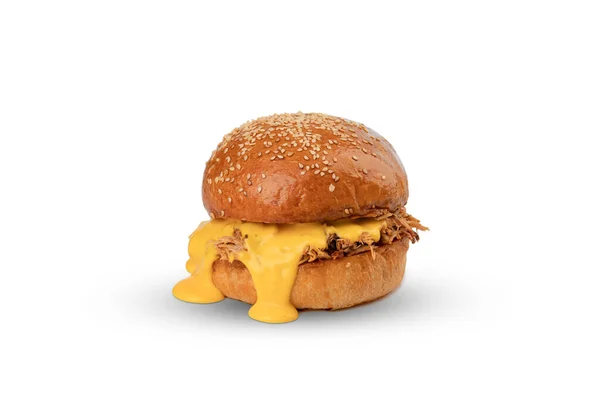 Great Burger Κιμά Λιωμένο Τυρί Απομονωμένο Σκιά Λευκό Φόντο — Φωτογραφία Αρχείου
