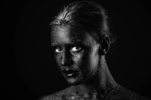 Art Photo Beautiful Woman Black Paint Face — Stock Photo, Image