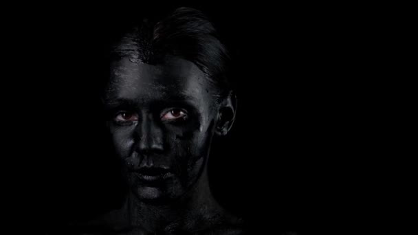Мода Искусство Цветной Черной Кожи Женщина Портрет Крупным Планом Модель — стоковое видео